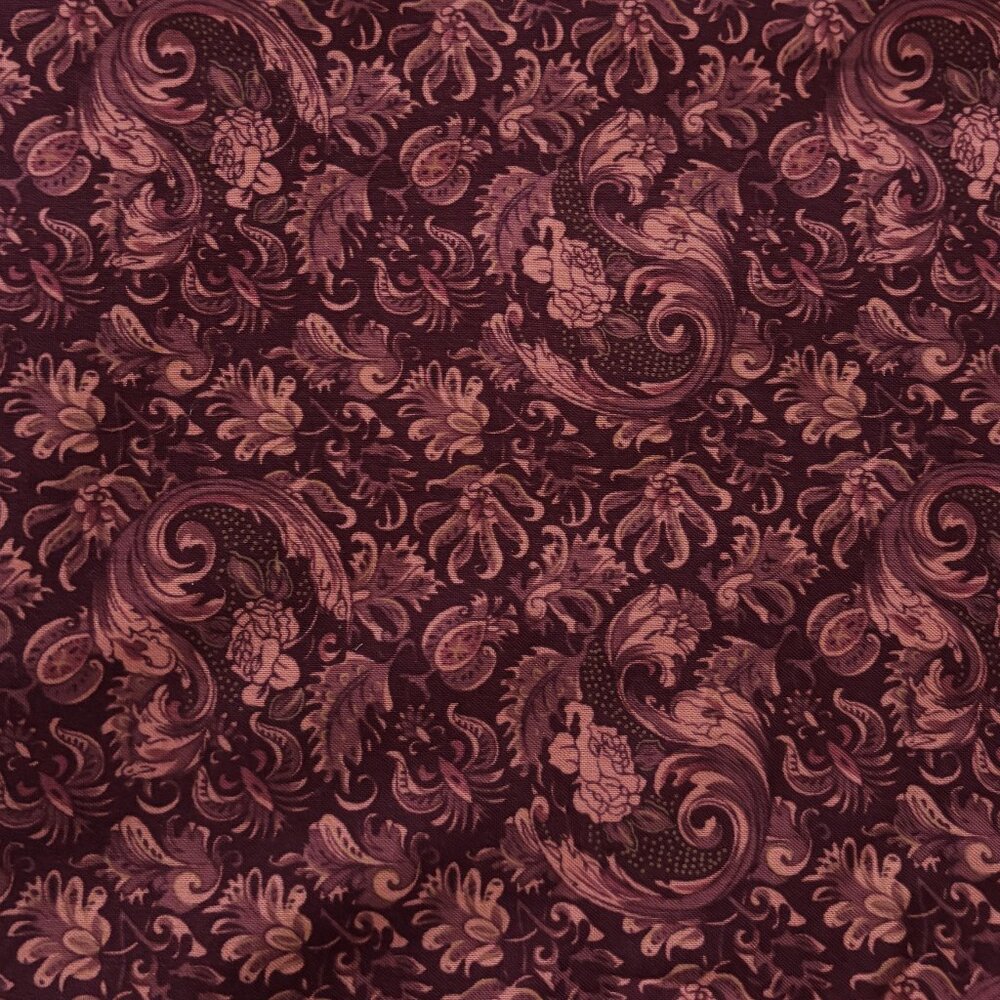 Burgundy Scroll Floral Cotton Quilting Fabric Sewing Yardage 3  3/8 Yds